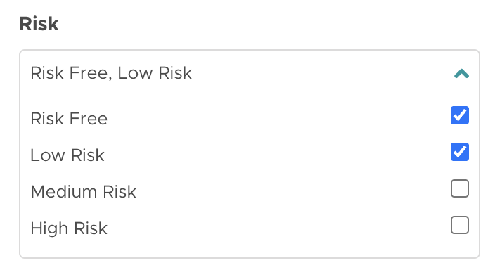 Screenshot of risk level filter on casino reload offers page of Outplayed members section